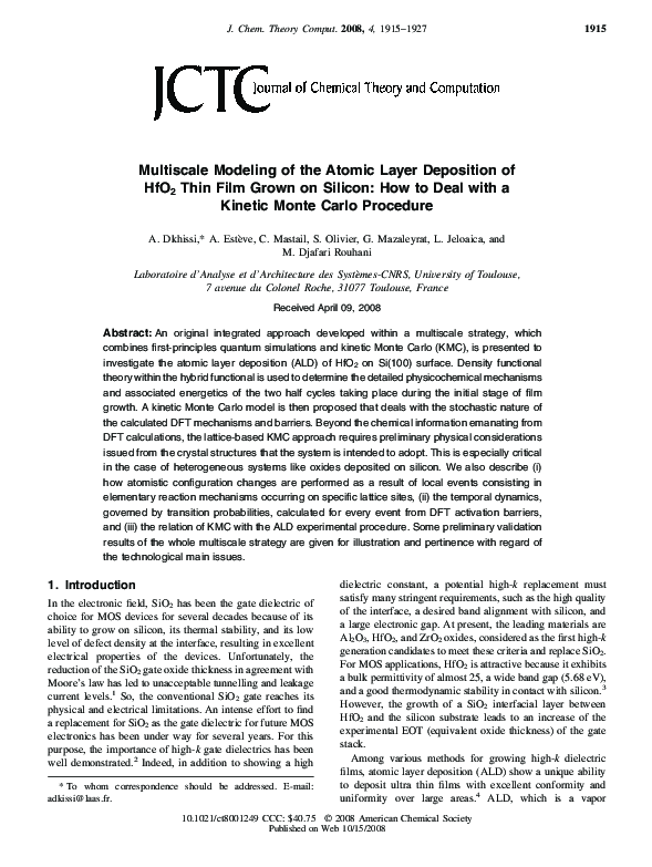 (PDF) Multiscale Modeling of the Atomic Layer Deposition of HfO 2 Thin ...