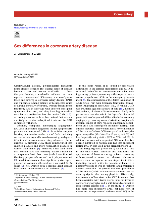 (PDF) Sex differences in coronary artery disease