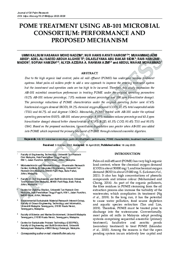 (PDF) Pome Treatment Using AB-101 Microbial Consortium: Performance and ...