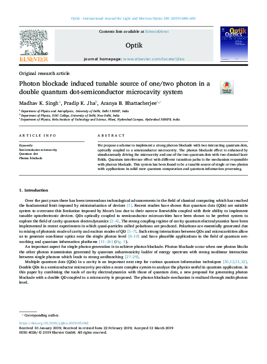 (PDF) Photon blockade induced tunable source of one/two photon in a ...