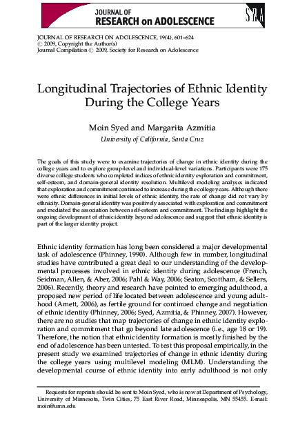 (PDF) Longitudinal Trajectories of Ethnic Identity During the College Years