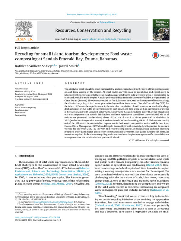(PDF) Recycling for small island tourism developments: Food waste ...