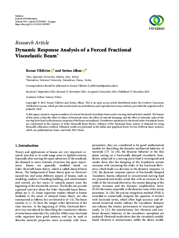 (PDF) Dynamic Response Analysis of a Forced Fractional Viscoelastic Beam ∗