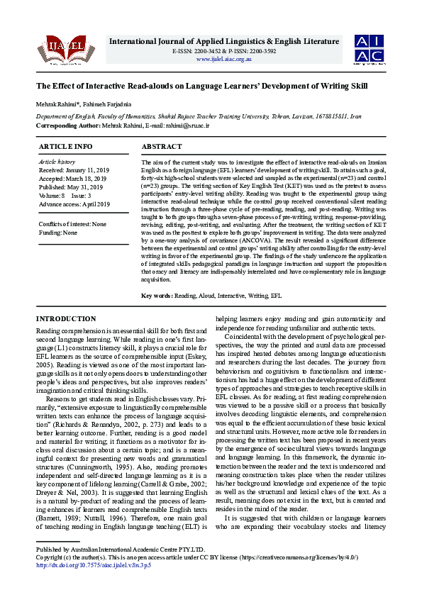 (PDF) The Effect of Interactive Read-alouds on Language Learners ...