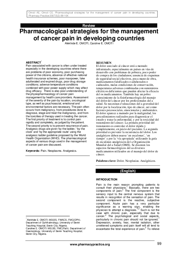 (PDF) Pharmacological strategies for the management of cancer pain in ...