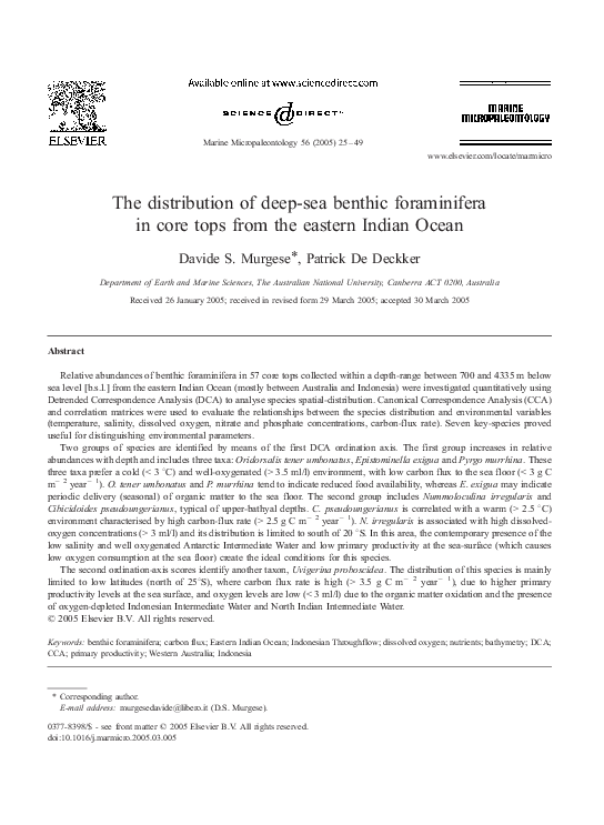 (PDF) The distribution of deep-sea benthic foraminifera in core tops ...