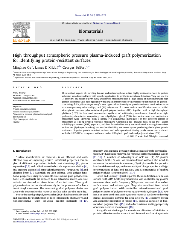 (PDF) High throughput atmospheric pressure plasma-induced graft ...