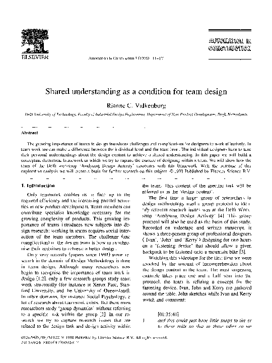 (PDF) Shared understanding as a condition for team design