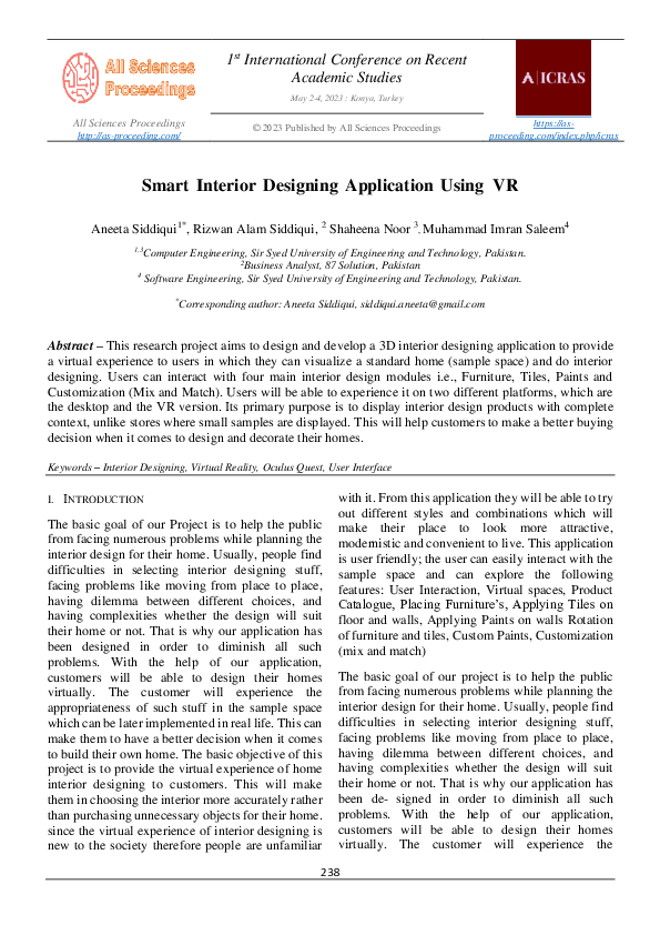 (PDF) Smart Interior Designing Application Using VR