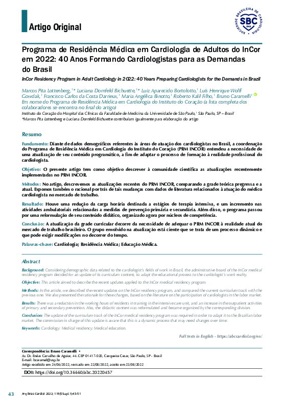 (PDF) Programa de Residência Médica em Cardiologia de Adultos do InCor ...