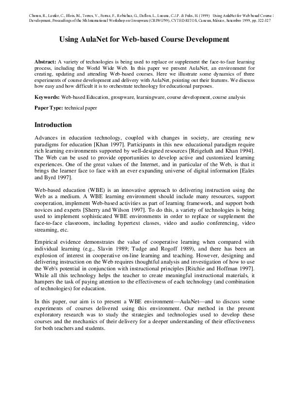 (PDF) Using AulaNet for Web-based course development