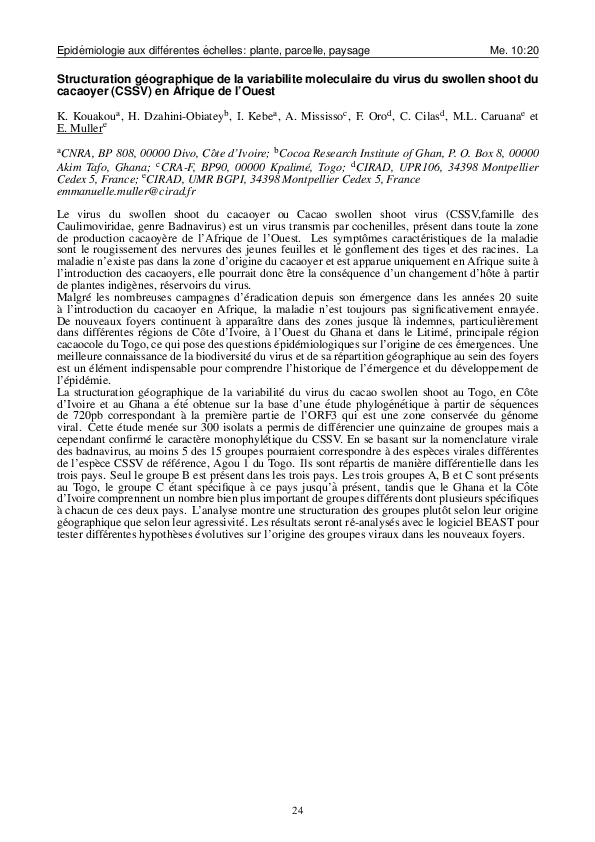 (PDF) Structuration géographique de la variabilité moléculaire du virus ...