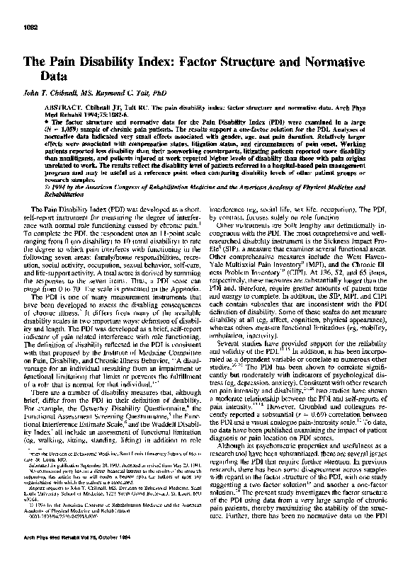(PDF) The Pain Disability Index: Factor structure and normative data