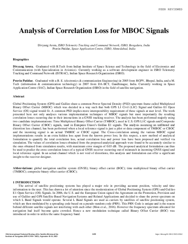 (PDF) Analysis of Correlation Loss for MBOC Signals