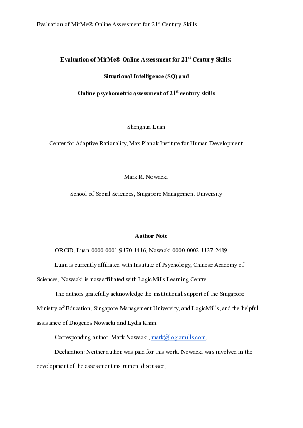 (PDF) Evaluation of MirMe® Online Assessment for 21st Century Skills ...