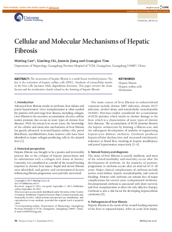 (PDF) Cellular and Molecular Mechanisms of Hepatic Fibrosis