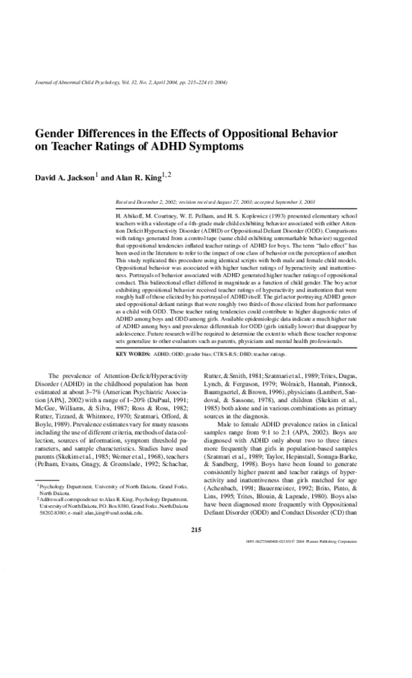 (PDF) Gender Differences in the Effects of Oppositional Behavior on ...