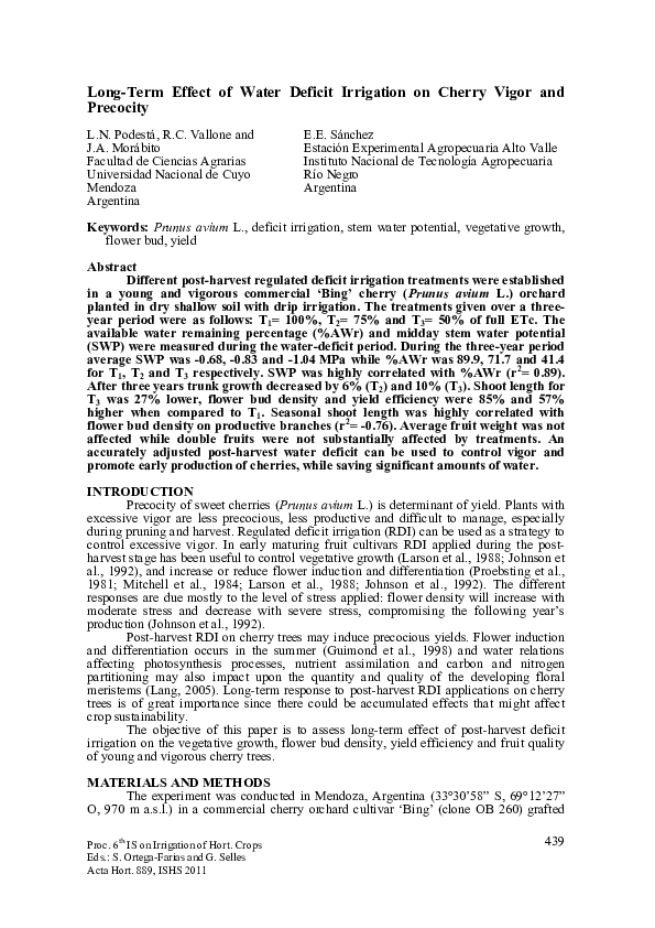 (PDF) Long-Term Effect of Water Deficit Irrigation on Cherry Vigor and ...