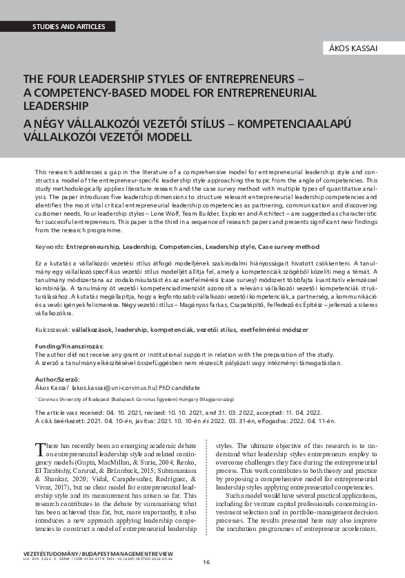 (PDF) The Four Leadership Styles of Entrepreneurs. A Competency-Based ...