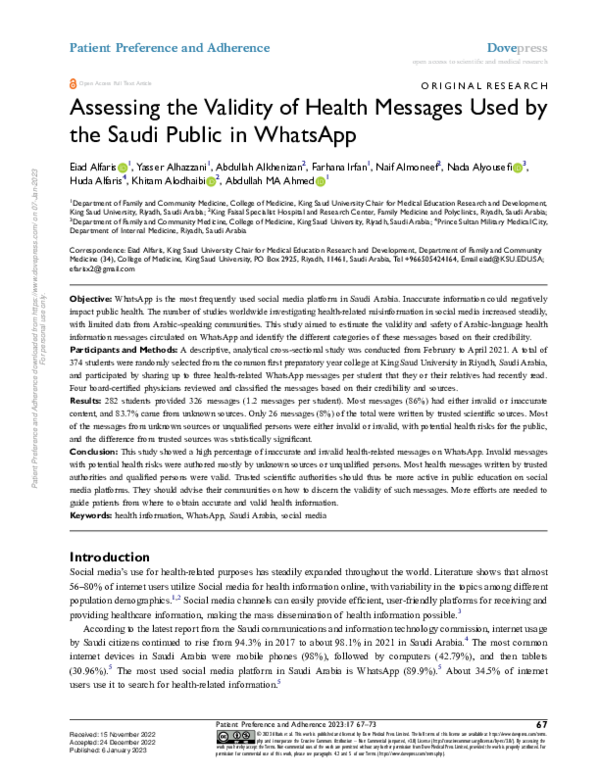 (PDF) Assessing the Validity of Health Messages Used by the Saudi ...