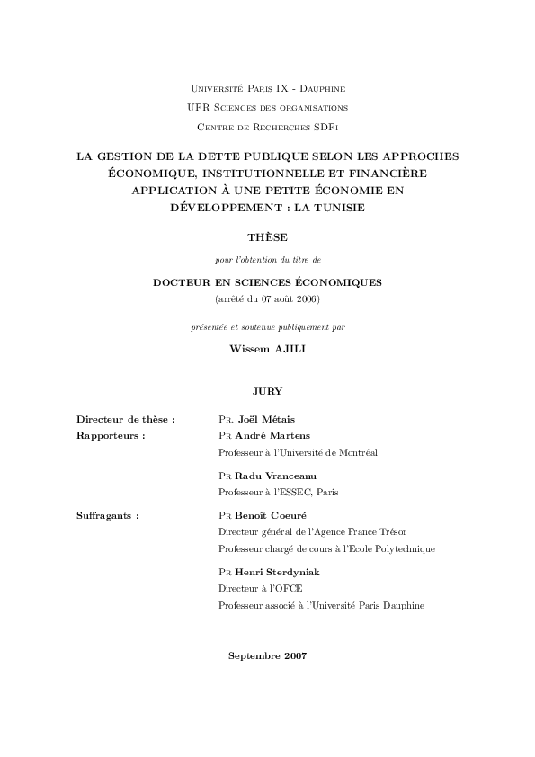 (PDF) La gestion de la dette publique selon les approches économique ...