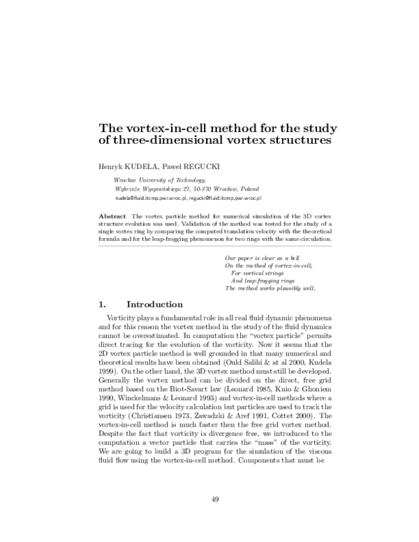 (PDF) The vortex-in-cell method for the study of three-dimensional ...
