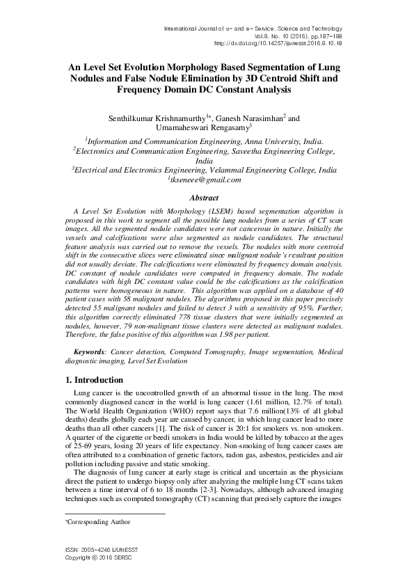 (PDF) An Level Set Evolution Morphology Based Segmentation of Lung ...
