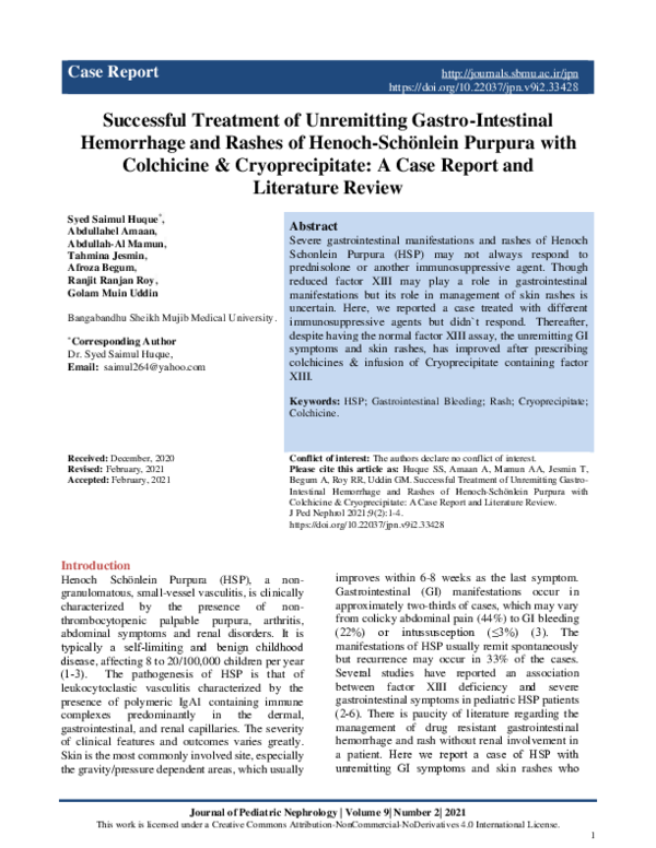 (PDF) Successful Treatment of Unremitting Gastro-Intestinal Haemorrhage ...