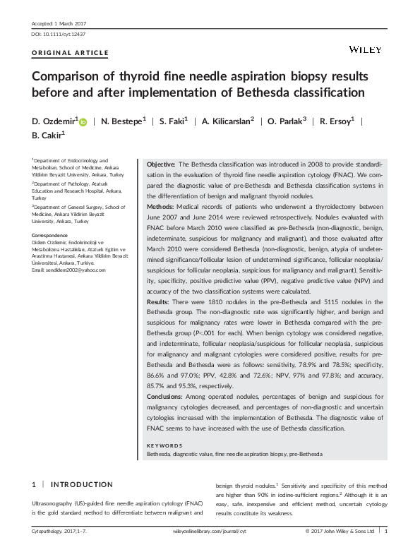 (PDF) Comparison of thyroid fine needle aspiration biopsy and ...