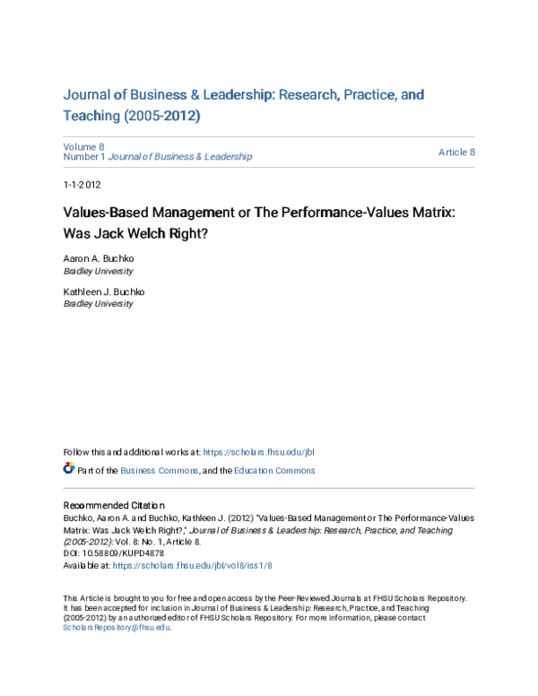 (PDF) Values-Based Management or The Performance-Values Matrix: Was ...