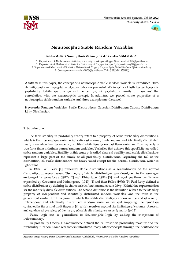 First page of “Neutrosophic Stable Random Variables”