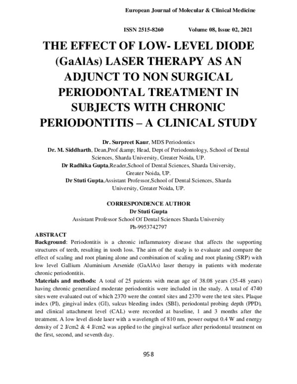 (PDF) THE EFFECT OF LOW LEVEL DIODE (GaAlAs) LASER THERAPY AS AN
