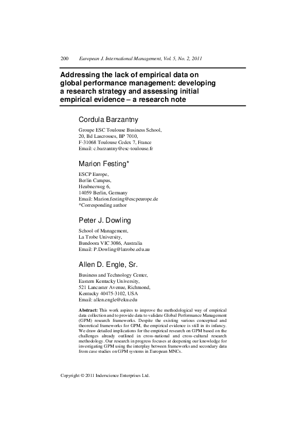  pdf addressing the lack of empirical data on global performance