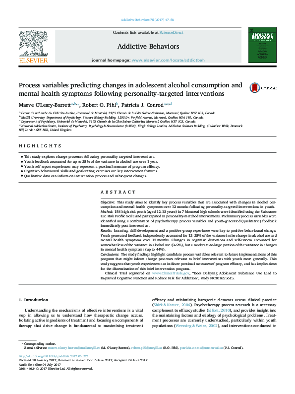 (PDF) Process variables predicting changes in adolescent alcohol ...