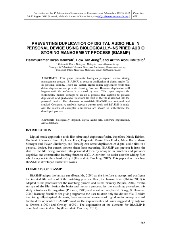 (PDF) Preventing duplication of digital audio file in personal divice ...