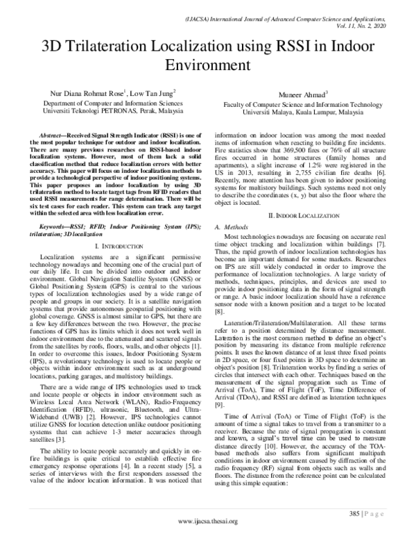 (PDF) 3D Trilateration Localization using RSSI in Indoor Environment