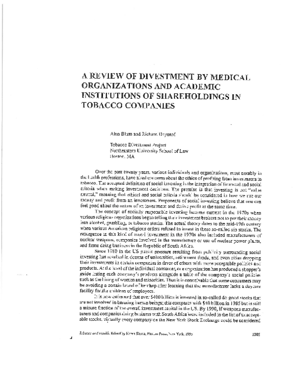 (PDF) A Review of Divestment by Medical Organizations and Academic ...
