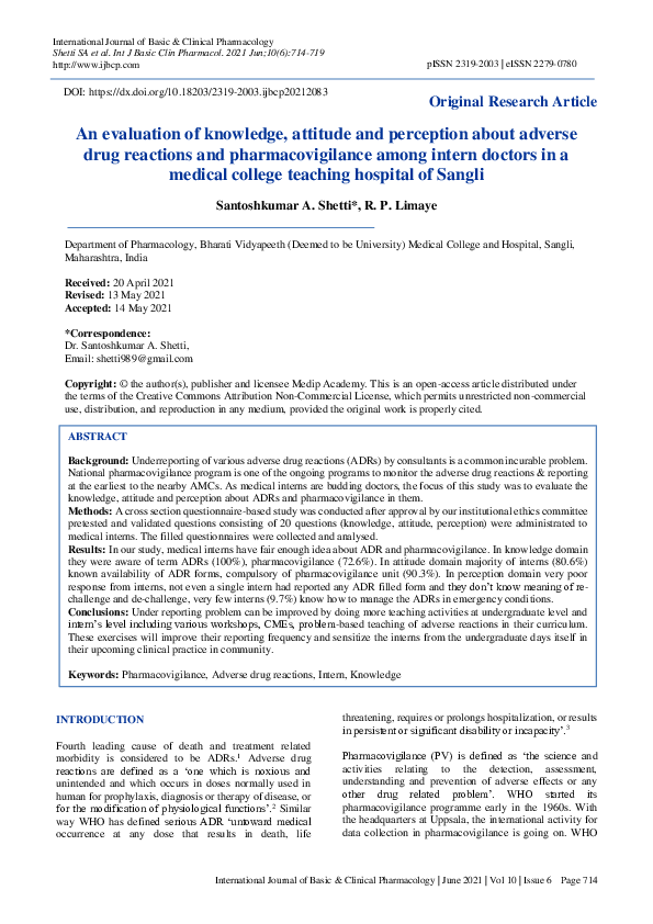 (PDF) An evaluation of knowledge, attitude and perception about adverse ...