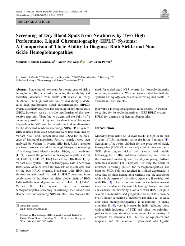 (PDF) Screening of Dry Blood Spots from Newborns by Two High ...