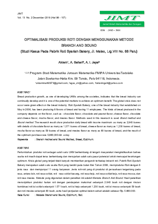  pdf optimalisasi produksi roti dengan menggunakan metode branch and