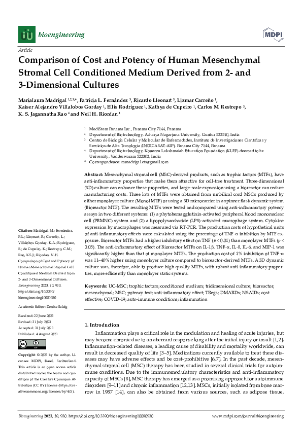 (PDF) Comparison of Cost and Potency of Human Mesenchymal Stromal Cell ...