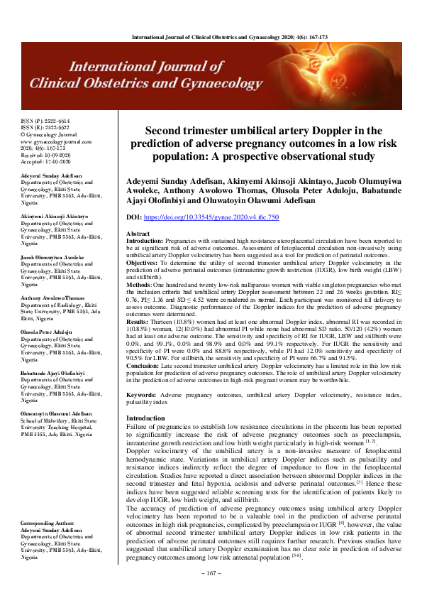 (PDF) Second trimester umbilical artery Doppler in the prediction of ...