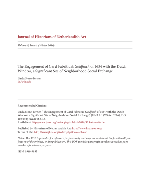 (PDF) The Engagement of Carel Fabritius’ Goldfinch of 1654 with the ...