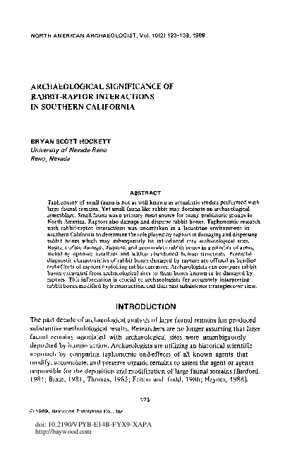 (PDF) Archaeological Significance of Rabbit-Raptor Interactions in ...