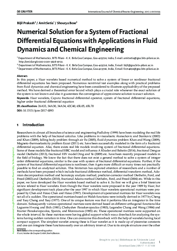 (PDF) Numerical Solution for a System of Fractional Differential ...