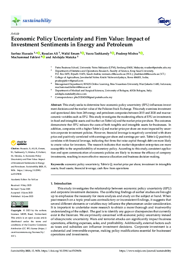 (PDF) Economic Policy Uncertainty and Firm Value: Impact of Investment ...
