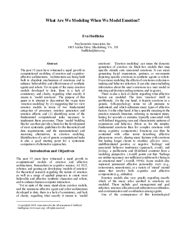 (PDF) What Are We Modeling When We Model Emotion
