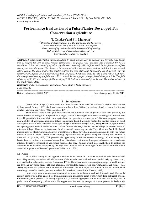 (PDF) Performance Evaluation of a Pulse Planter Developed For ...