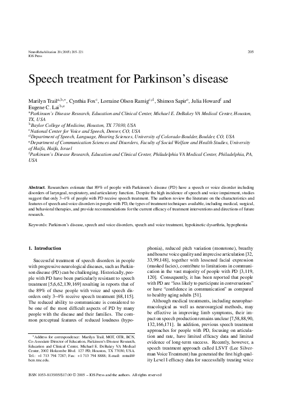 (PDF) Speech treatment for Parkinson’s disease