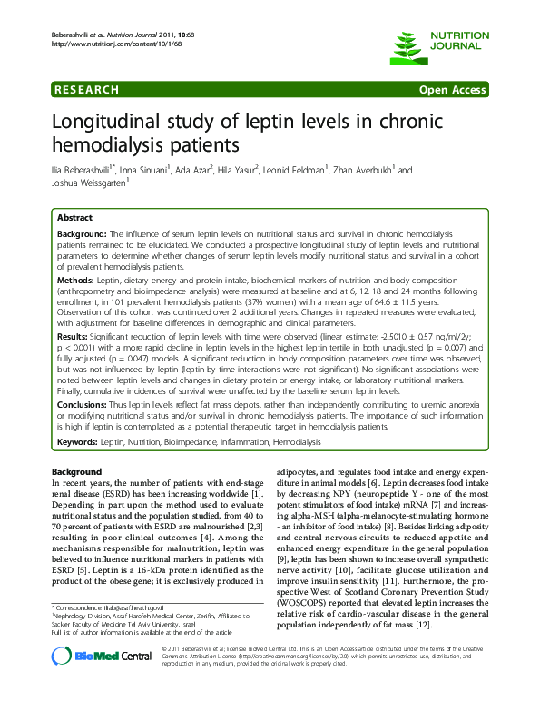 (PDF) Longitudinal study of leptin levels in chronic hemodialysis patients